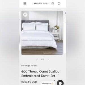 Melange White Duvet Cover Set scallop embroidery new